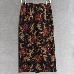 Vintage Talbots Skirt 12 Broen Black Floral Wool Maxi Pencil Career Classic USA